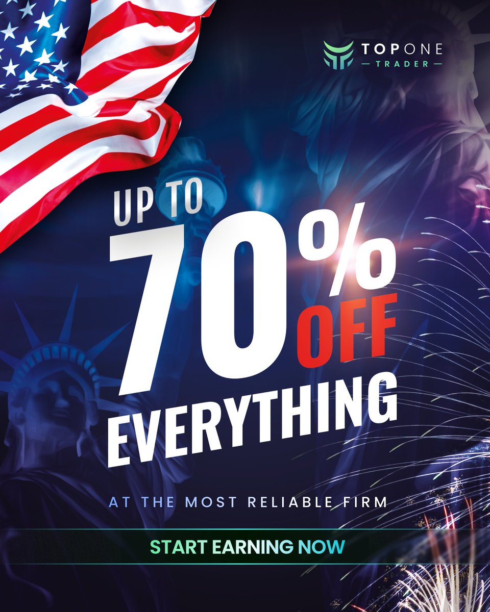 TopOneTrader's tweet photo. UP TO 70% OFF SITEWIDE 🚨

If you’ve been waiting for the right window to scale, this is it.

Get funded with the industry’s most reliable firm and take control of your trading freedom. 🗽

Offer ends July 6th at midnight. ⏳ https://t.co/gtHoV8zE4T