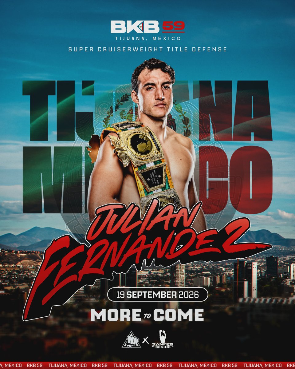 bkbbareknuckle's tweet photo. He's defending his title on home soil 🏆🇲🇽

Julian Fernandez headlines #BKB59 as the Super Cruiserweight Champion puts his belt on the line in Tijuana, Mexico on September 19.

----

Defiende su título en casa 🏆🇲🇽

Julian Fernandez encabeza #BKB59 como Campeón Super Crucero, poniendo su cinturón en juego en Tijuana, México el 19 de septiembre.

#BKB #BareKnuckle #Tijuana #Mexico