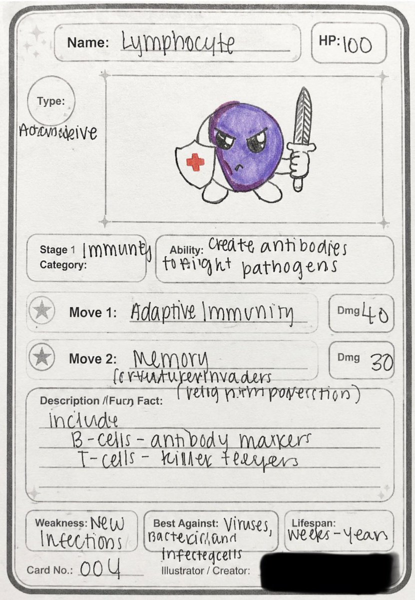 lilscienceanna's tweet photo. I had my students make TCG versions of the white blood cells and they’re SO CUTE https://t.co/u7e7v4xb95