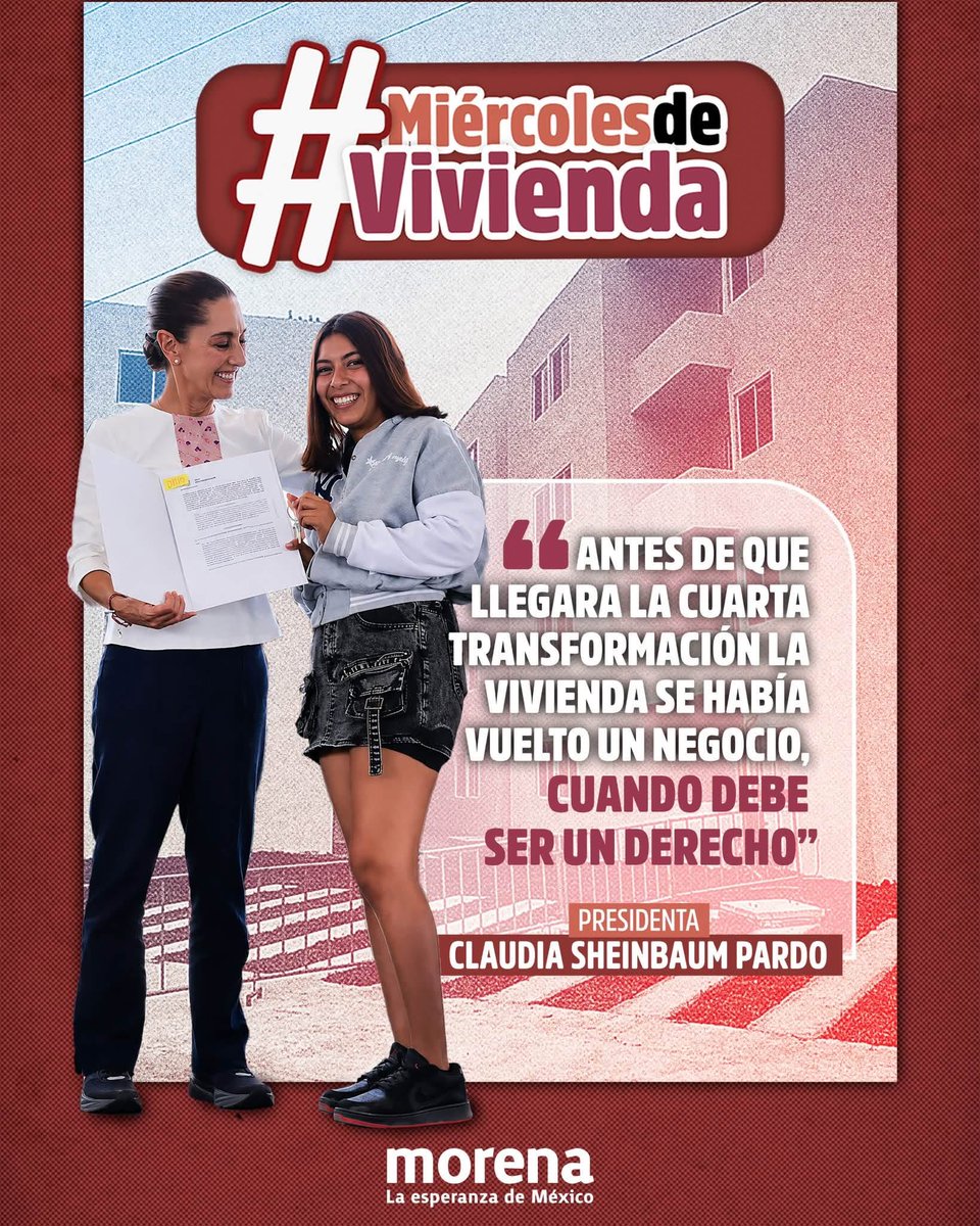 BeetthyMg's tweet photo. Con la 4T, el derecho a la vivienda de familias, jóvenes y trabajadores de bajos ingresos está garantizado. Como cada #MiércolesDeVivienda, la Presidenta Claudia Sheinbaum Pardo informa los avances de este programa que hace justicia a quienes antes fueron olvidados. https://t.co/OFqdTtWIhG
