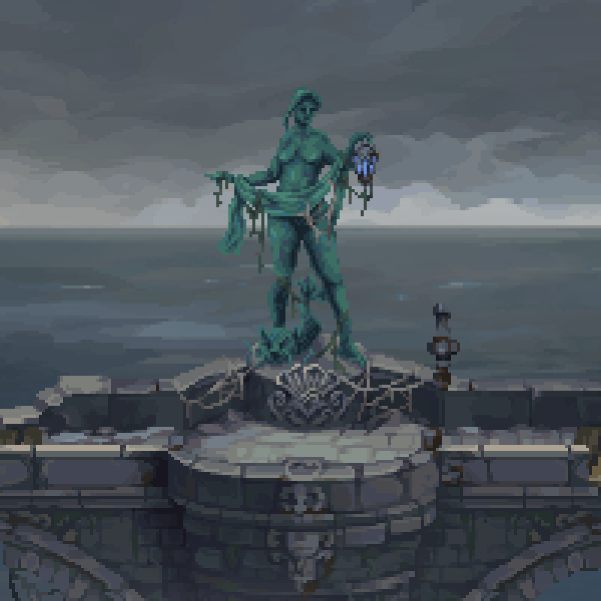 Sylvia_Voolf's tweet photo. An old #pixelart study of mine of the Lady of the Lamp from #Blasphemous🌊 https://t.co/DrGLV9yj88
