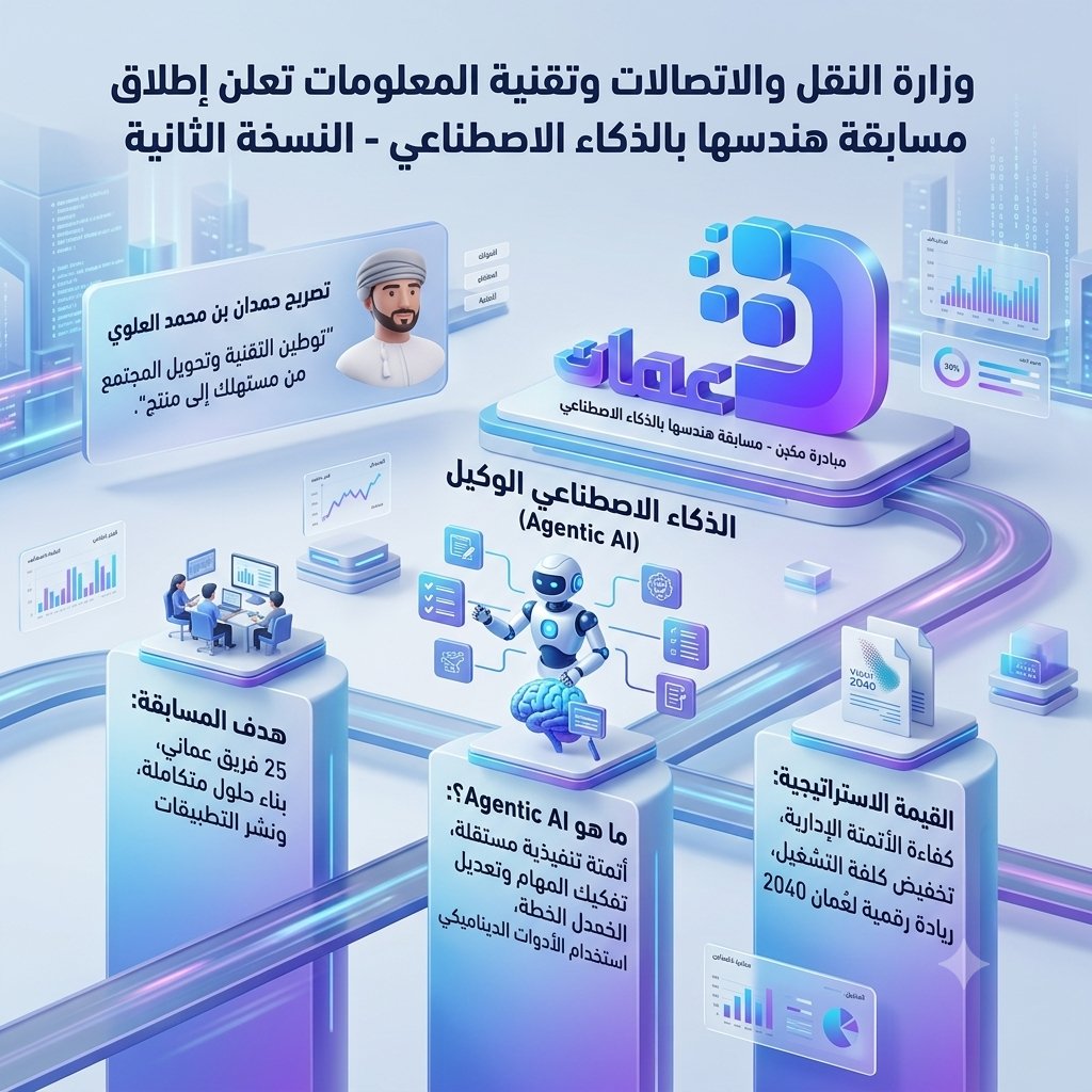 OMAN_TECH1's tweet photo. وزارة النقل والاتصالات وتقنية المعلومات@mtcitoman تطلق النسخة الثانية من مسابقة #هندسها_بالذكاء_الاصطناعي عبر مبادرة "مكين" 🚀 بمشاركة 25 فريقاً من المطورين العُمانيين، لتعزيز الابتكار المحلي وتحويل المجتمع من مستهلك للتقنية إلى منتج لها 🇴🇲✨ #عمان_التقنية
 #ظفار_تلبي_النداء https://t.co/jSeHYR19t9
