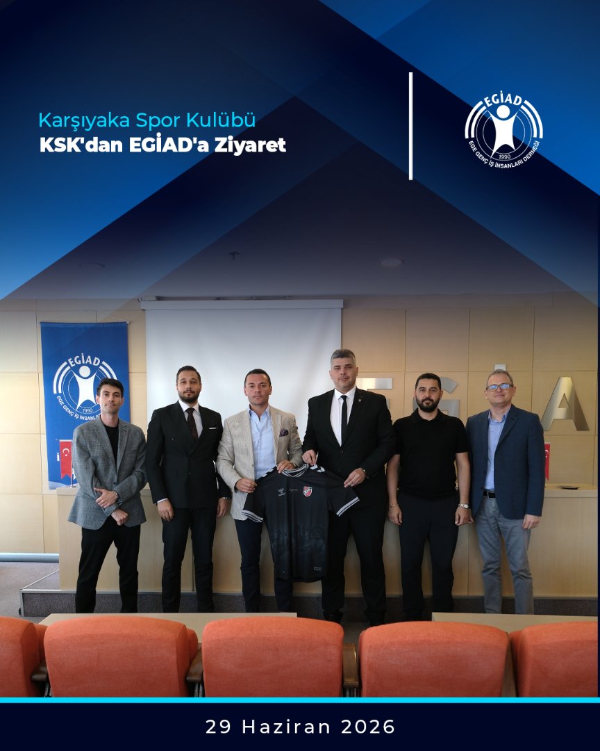 egiad's tweet photo. Karşıyaka Spor Kulübü Başkanı Yiğit Tusder ile Genel Sekreter ve EGİAD Üyesi Tolga Özüm, EGİAD’ı ziyaret etti. EGİAD Yönetim Kurulu Başkanı M. Kaan Özhelvacı’nın ev sahipliğinde gerçekleştirilen toplantıda, iki kurum arasındaki iş birliği olanakları ele alındı. https://t.co/FmpYGq3IkH