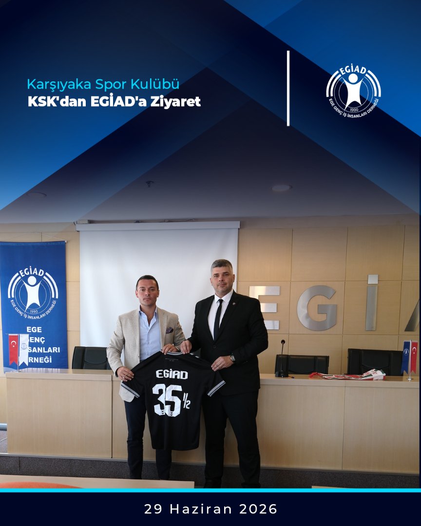 egiad's tweet photo. Karşıyaka Spor Kulübü Başkanı Yiğit Tusder ile Genel Sekreter ve EGİAD Üyesi Tolga Özüm, EGİAD’ı ziyaret etti. EGİAD Yönetim Kurulu Başkanı M. Kaan Özhelvacı’nın ev sahipliğinde gerçekleştirilen toplantıda, iki kurum arasındaki iş birliği olanakları ele alındı. https://t.co/FmpYGq3IkH