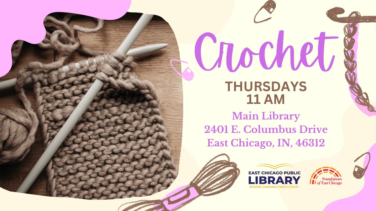 ECPublicLibrary's tweet photo. ๐งถ Join Us for Crochet Tomorrow at 11AM! ๐งถ
Whether you're a beginner or a seasoned crochet pro, weโd love to have you! Letโs stitch, chat, and create something beautiful together! ๐ฌโจ
#CrochetClub #CraftTogether #YarnLoversUnite #ECPL https://t.co/aBVusivy8z