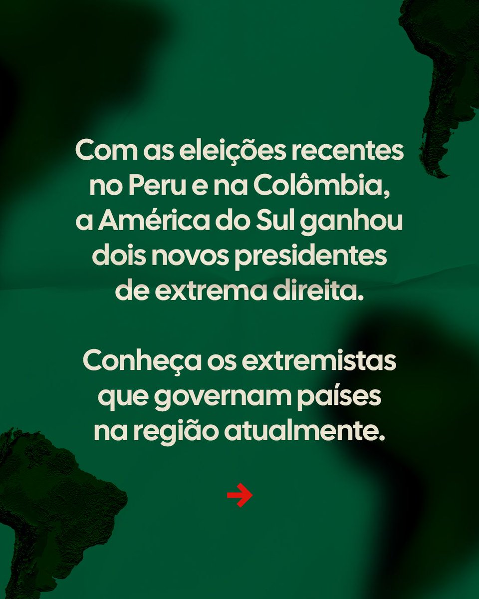 TheInterceptBr's tweet photo. Com as eleições recentes no Peru e na Colômbia, a América do Sul ganhou dois novos presidentes de extrema direita. Conheça quem é quem no tabuleiro do continente – e relembre por que precisamos continuar investigando e lutando contra os extremistas aqui no Brasil.

Acompanhe a cobertura completa no site do Intercept Brasil.