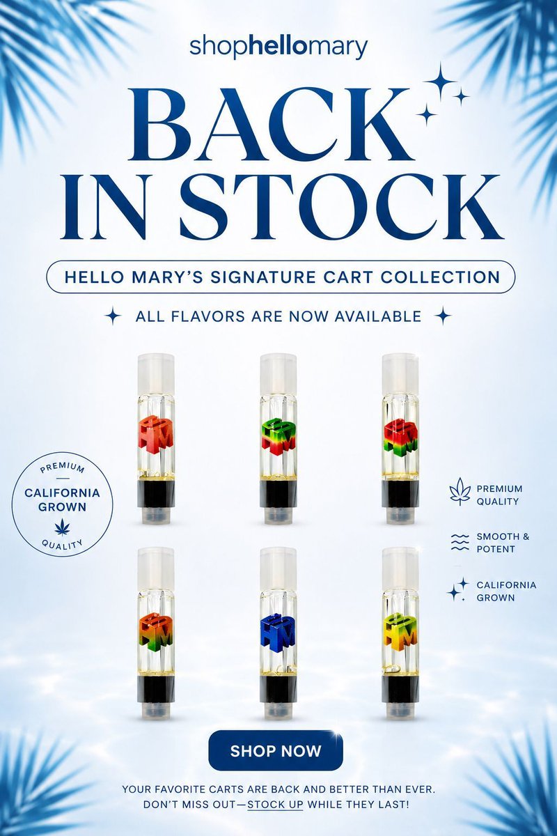 ShopHelloMary's tweet photo. Good news 🔥The Signature Cart Collection is fully restocked with all your favorite flavors. 

Shop while they last. https://t.co/gKQZMAHUpn
