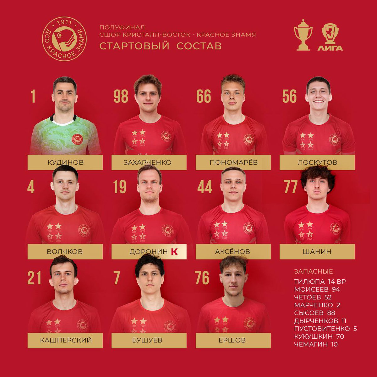 FcZnamya's tweet photo. 1/2 CUP OF THE MOSCOW REGION 

18:00 🕕 

Starting line-up for the match https://t.co/jR9IpTW05y