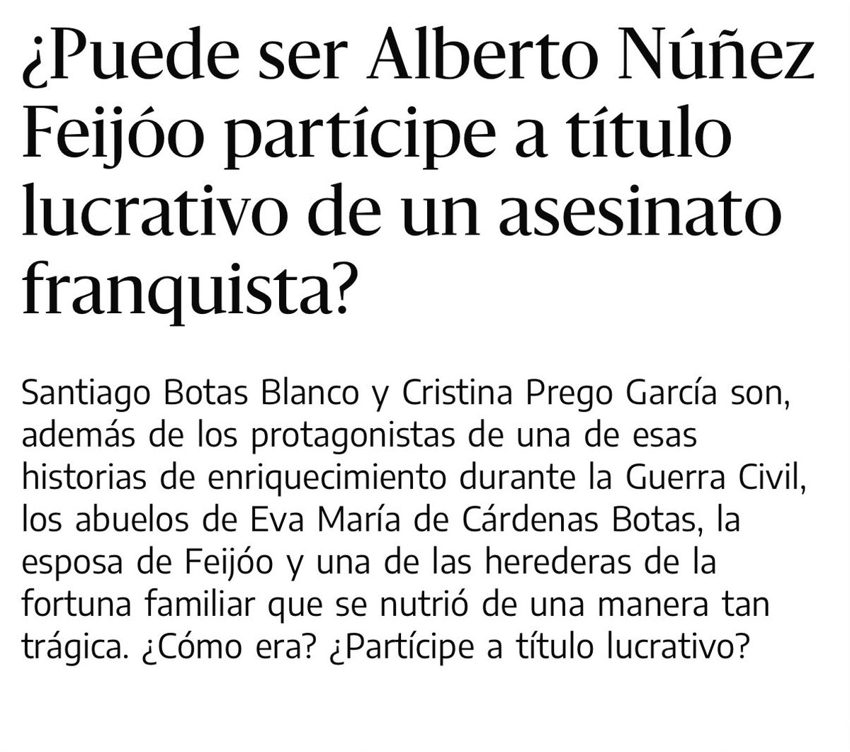 Fben_Fben's tweet photo. 1/ Eva Cárdenas, pareja de Alberto Núñez Feijóo, tiene un abuelo materno con un historial de lo más edificante. Se llamaba Santiago Botas Blanco y acabó siendo propietario de una farmacia en Pontedeume, A Coruña. Pero, ¡oh casualidad!, no la fundó él ni la compró con su esfuerzo. https://t.co/t96ud0NQzf