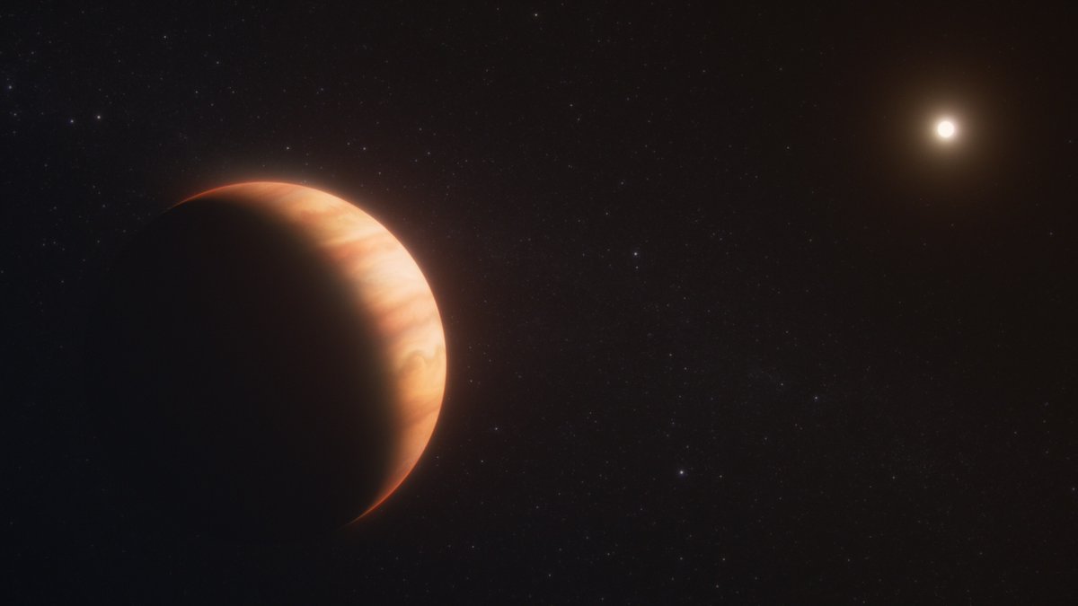 ESA_Webb's tweet photo. 🆕 How did this planet survive the death of its star? ☠️⭐

WD 1856 b is a Jupiter-sized exoplanet which orbits its host star (a white dwarf) extremely tightly. If it had originally been orbiting at this distance, it would have been obliterated while the star was a red giant! 🔥 1/3