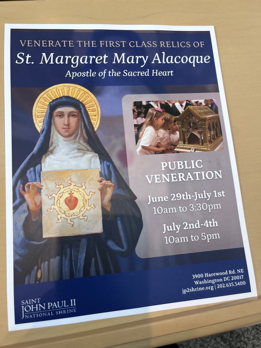 kathrynlopez's tweet photo. If you are in DC, there is a rare opportunity to venerate St. Margaret Mary Alacoque first-class relics — in air conditioning. Only through the 4th. @jp2shrine #LittleRome #SacredHeartSpotting (Bigtime) https://t.co/BDCeqt6YCq