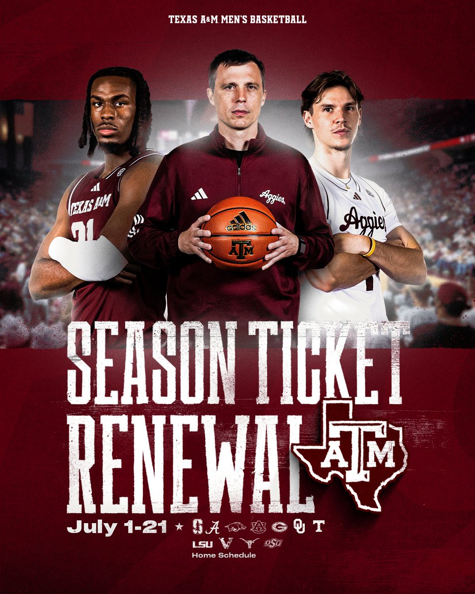 aggiembk's tweet photo. Your seat is waiting. Don’t miss this home slate. 🏀

Buy/Renew Now 🔗 https://t.co/MKX3h1uZul

#GigEm | #BuckyBall https://t.co/jyamux5NbW