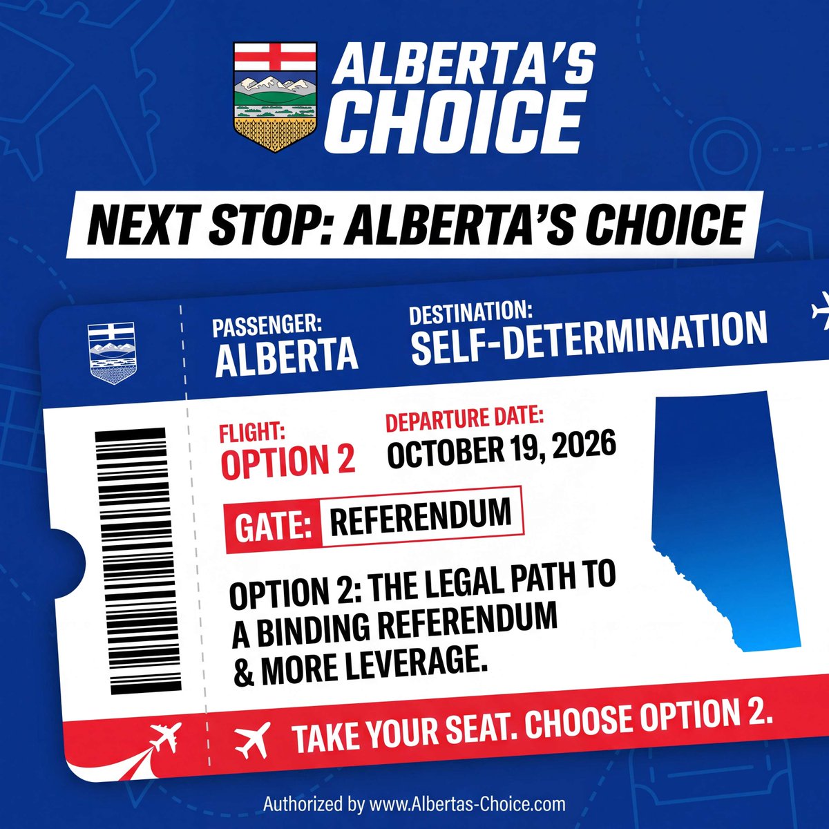 AlbertasChoice's tweet photo. Every journey begins with a choice. This October, let’s move Alberta toward self-determination together. Vote Option 2 for a future shaped by Albertans, for Albertans. #AlbertasChoice https://t.co/pt8DoUjSF1