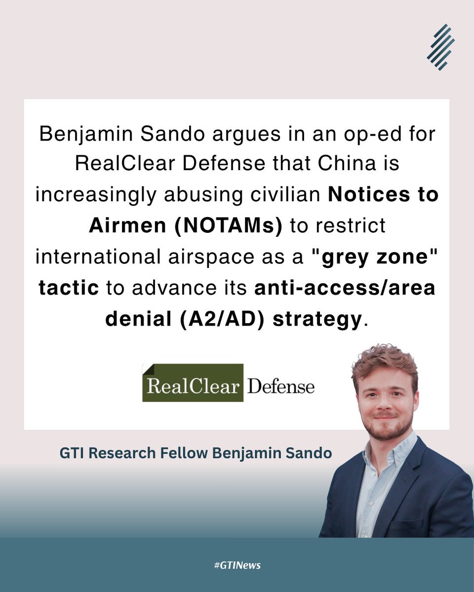 globaltaiwan's tweet photo. #GTI Research Fellow Benjamin Sando's op-ed on RealClear Defense asks: Are #NOTAMs China's new airspace denial tactic? He reveals how #China uses civilian NOTAMs to restrict airspace in the #Taiwan Strait. Read more: https://t.co/HWzkUXMRw7 https://t.co/UGSMAuDlwi