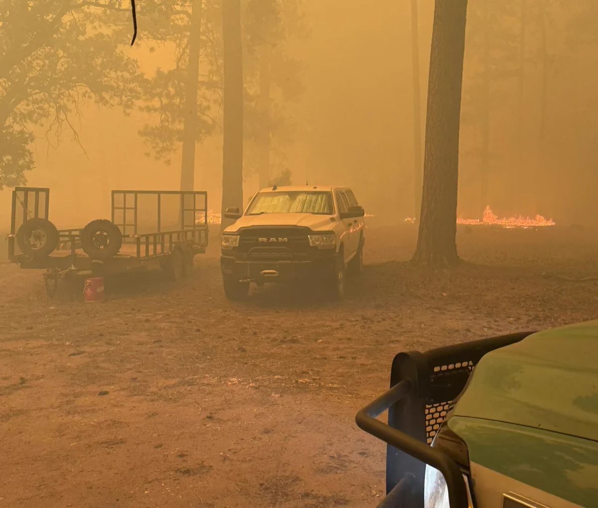 Pocket Fire, Arizona. Photo by K. Halloran. The air is thick with smoke from a wildfire. 