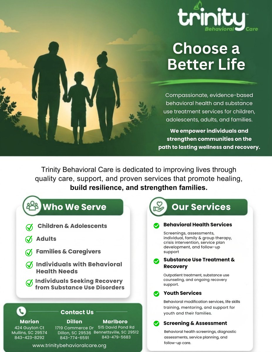 TrinityTBC's tweet photo. 🌿 Choose a Better Life with Trinity Behavioral Care 💚

At Trinity Behavioral Care, we provide compassionate, evidence-based behavioral health and substance use treatment services for children, adolescents, adults, and families. https://t.co/rSoM23i94f