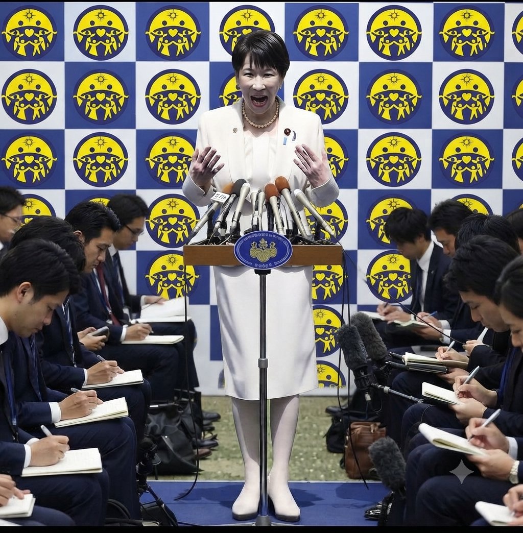 GOXGOXGOX2's tweet photo. 高早苗政権があと一年続いたら総理の記者会見はこうなるだろう https://t.co/ONWBcknYY3