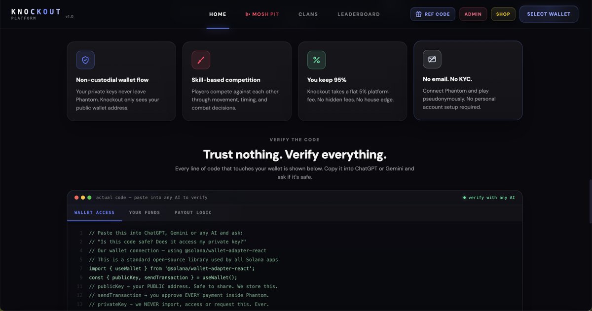 playknockoutgg's tweet photo. Being trusted by our community is our top priority.
You will be able to check out the actual code that touches the money side of things.
Very for yourself and stay safe! https://t.co/MRpxg23izb