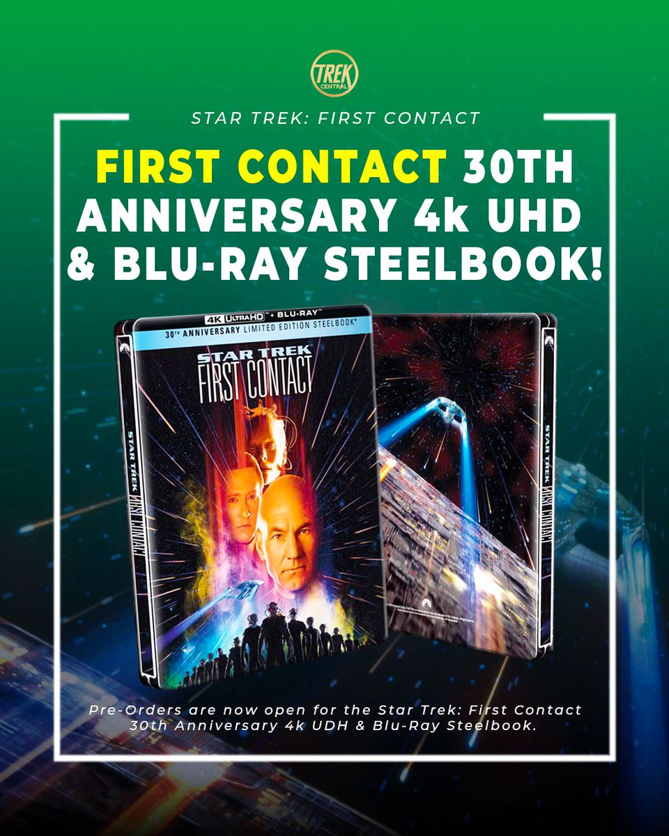 TheTrekCentral's tweet photo. 🖖 NEW - #StarTrek: First Contact 30th Anniversary Steelbook!
Launching in September in the USA and in October in the UK, this is a new 4K UHD & Blu-ray SteelBook for #FirstContact.
Pre-order now on Amazon and select stores! https://t.co/T4b6UbhLQF