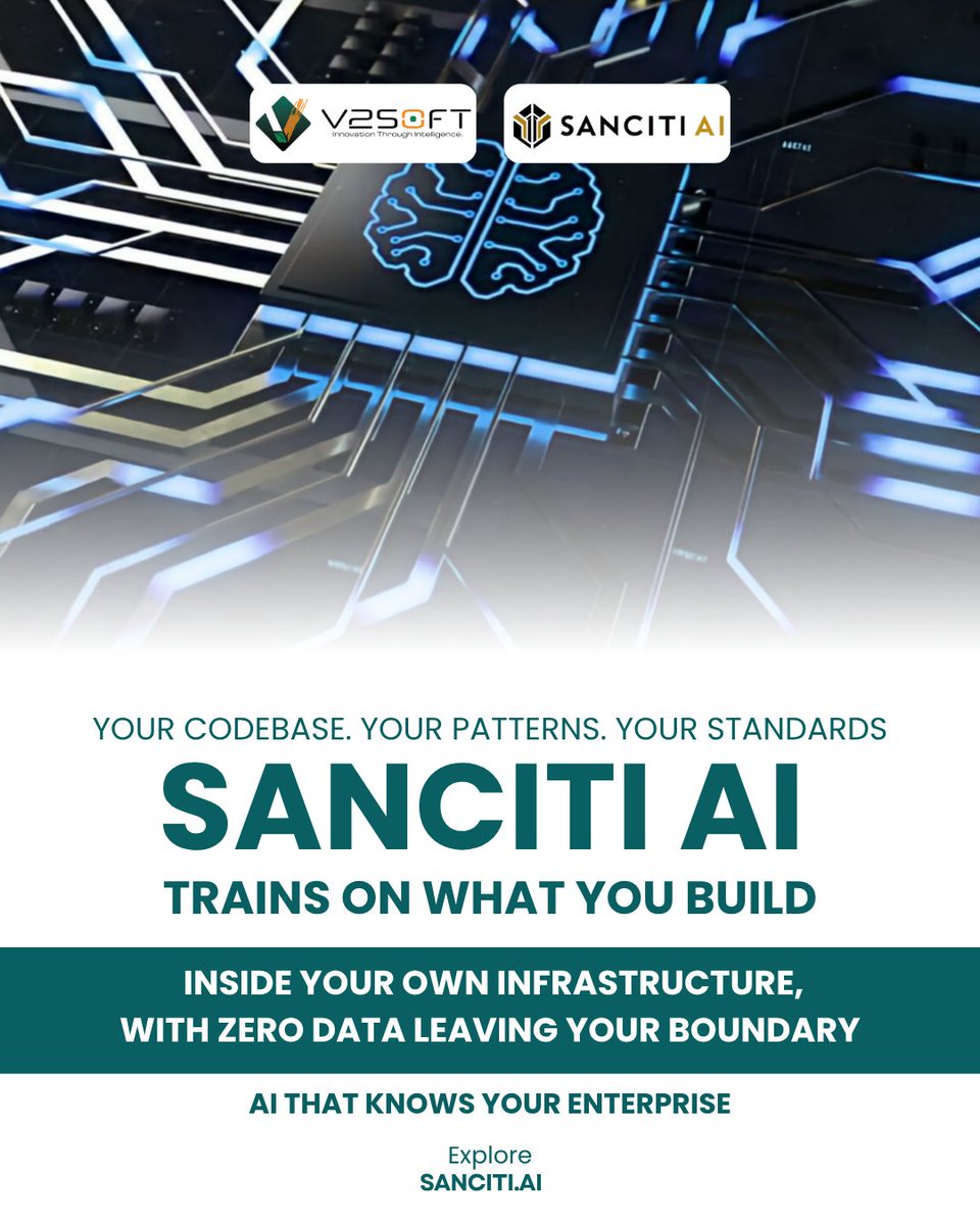 v2soft's tweet photo. Every enterprise codebase carries years of architecture decisions, design patterns, and domain-specific logic. 
Explore at https://t.co/fzRbGy3tlv

#EnterpriseAI #PrivateDeployment #SecureAI #AISDLCPlatform #AICodingPlatform #AIGovernance #AgenticAIForEnterprise #AIAutomation https://t.co/ZpW5UljT7p