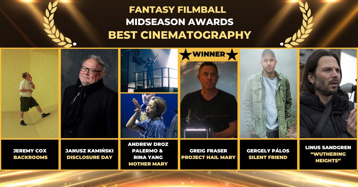 FFilmball's tweet photo. Congratulations to Greig Fraser and @ProjectHailMary on taking home Best Cinematography at the 2026 Fantasy Filmball Midseason Awards!
#FantasyFilmball #FilmAwards #ProjectHailMary #GreigFraser https://t.co/9wTZM2uT4F