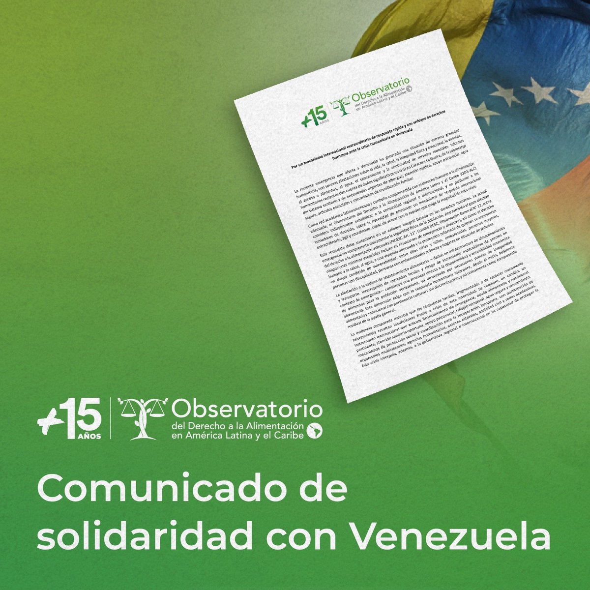 ODA_ALC's tweet photo. Desde nuestra red académica en América Latina y el Caribe, solidarizamos con Venezuela mediante este comunicado. 

Reafirmamos nuestro compromiso con el derecho humano a la alimentación y con una respuesta internacional oportuna y humana.👇

📃 https://t.co/ej6RRpgxp0 https://t.co/AWkVXMx1pJ