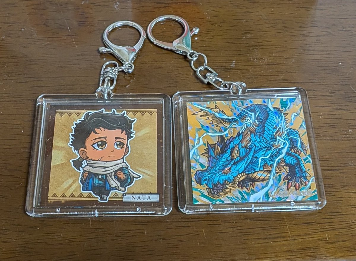 11game06's tweet photo. やっとセリアで買ってきたフォトインキーホルダーにモンハンのシール入れてみたヾ(*´ω`*)ﾉ4枚あったから二つ買って両面(ง•ω•)ว♪ https://t.co/8BnMJaFYSQ