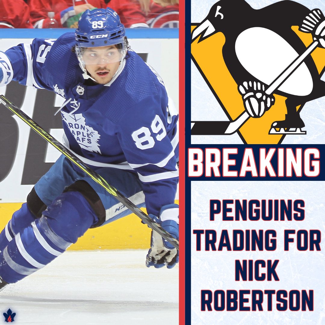 BurningLeafPod's tweet photo. 🚨BLP BREAKING: Nick Robertson has been traded to the @penguins #HockeyTwitter #Pens #LeafsForever https://t.co/iY4a0hdChq