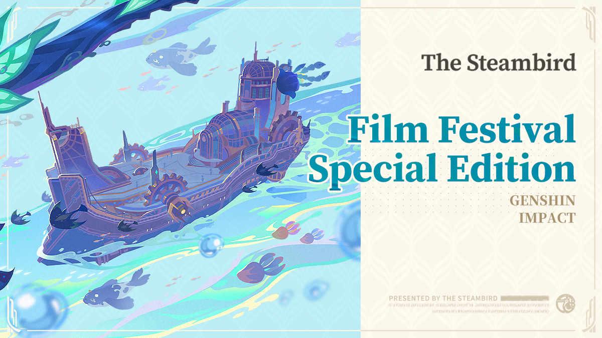 GenshinImpact's tweet photo. The Steambird | Film Festival Special Edition
#GenshinLunaVIII #GenshinImpact 

Hello, Traveler!
Here's a special Film Festival edition of The Steambird. It looks like the Traveler has made the news, so let's check it out~ https://t.co/1ZRfkvdqhK