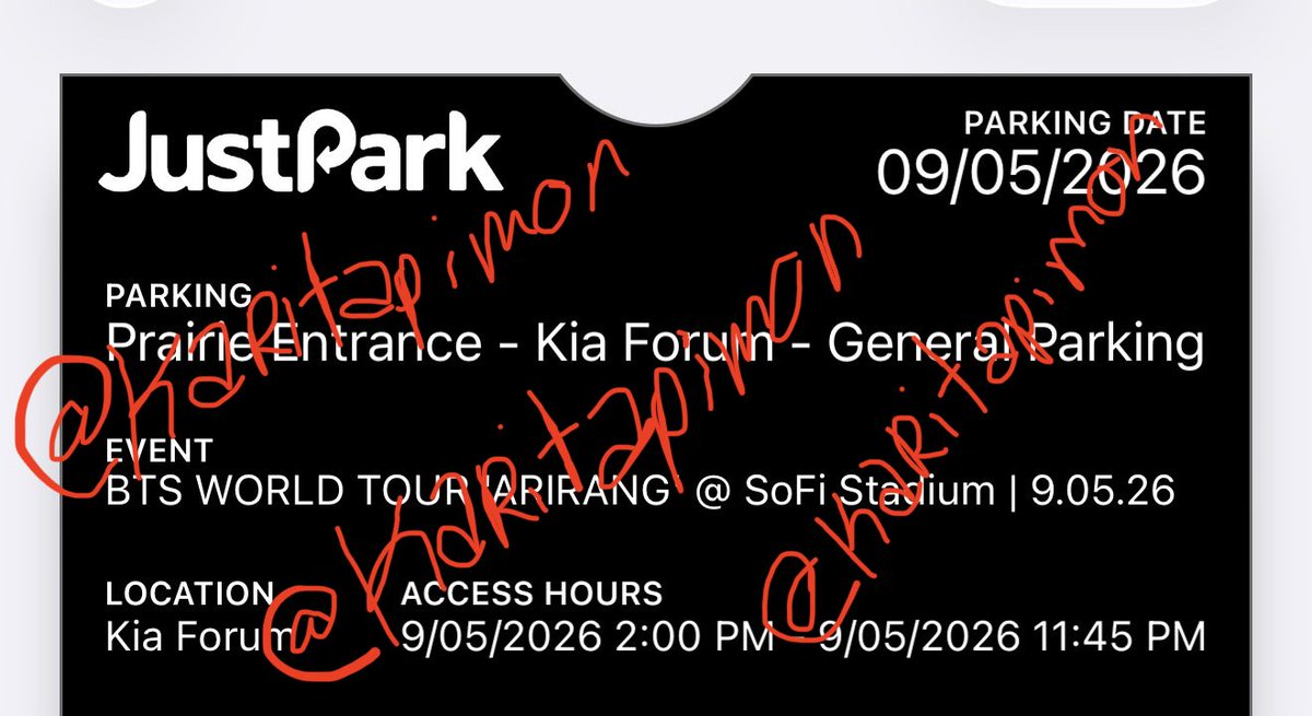 karitapimon's tweet photo. Hi ARMY! 💜 I’m selling my parking pass for the 9/05 concert (parking is at Kia Forum) since I won’t be needing it anymore. It originally cost me $76, but I’m selling it for $50. Let me know if you’re interested! @875tickets https://t.co/5vxOAg6kpb