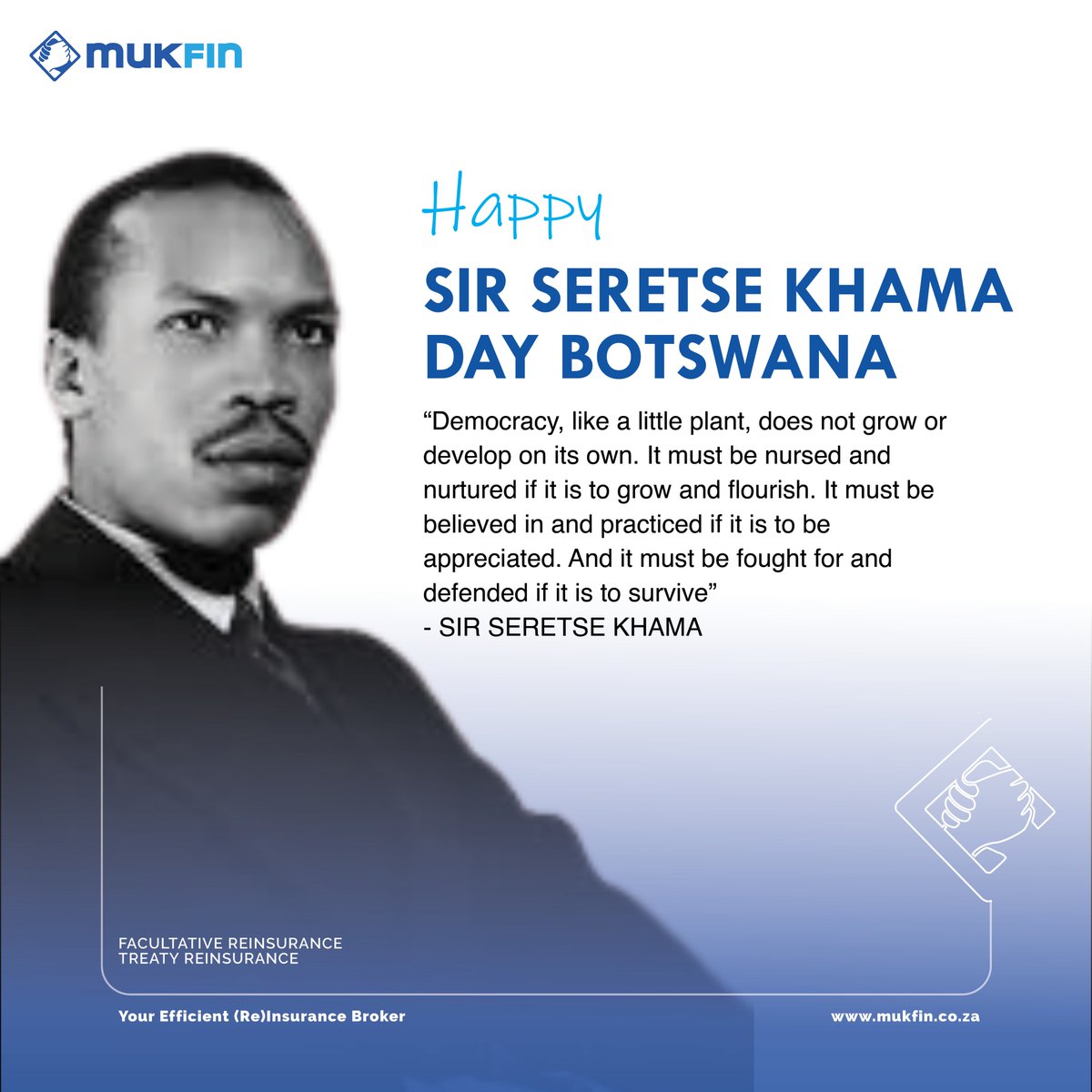 Mukfin_SA's tweet photo. Happy Sir Seretse Khama Day to Botswana!
#botswana #seretsekhama #happy #insurance #reinsurance https://t.co/c7E8ifFCOr
