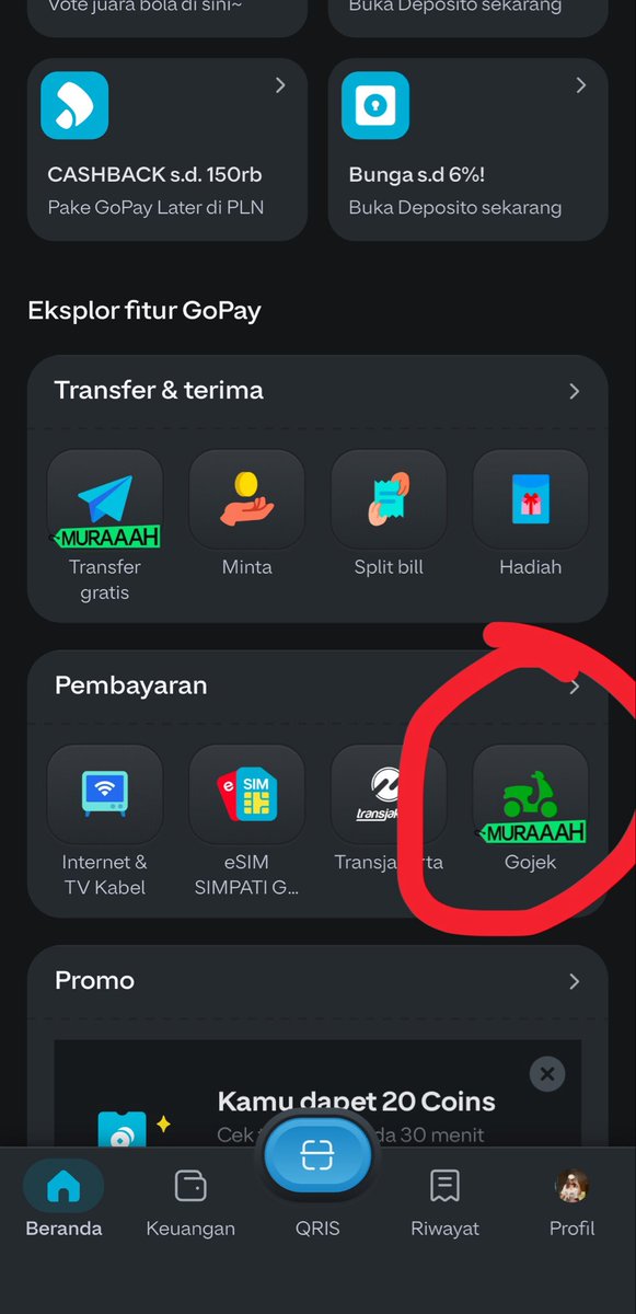 callme_jeyi's tweet photo. Cara claim promonya:
buka aplikasi gopay - klik gojek seperti yg di gambar - masukin tempat pick up dan tujuan - pake voucher diskon 8 ribu nya - selesai 

selamat menikmati diskon goridenya 🥺✨ https://t.co/CCAC98couO