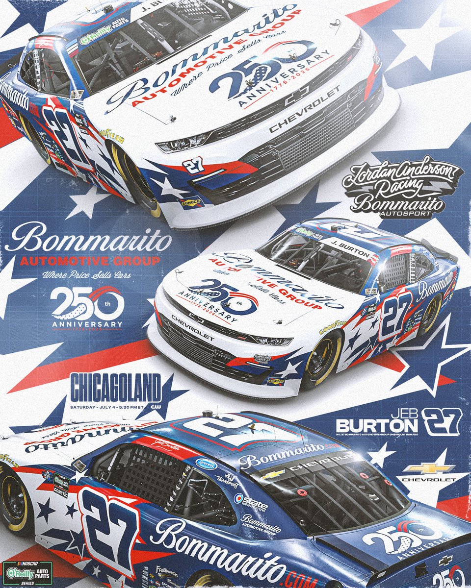 JARnascar's tweet photo. A closer look at @JebBurtonRacing's @BommaritoAuto 250 Chevrolet for @ChicagolndSpdwy! 🇺🇸🦅

#NASCAR | @TeamChevy https://t.co/VQ7P44Fjj6