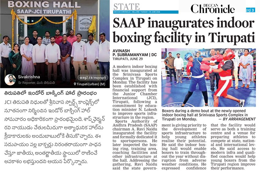 nbhvr's tweet photo. A.P's first international-standard Boxing Ring opens in Tirupati funded by JCI Tirupati and supported by Sports Authority of Andhra Pradesh (SAAP)
#JCI #JCIIndia #JCITirupati #Sports #Boxing #MartialArts #Community #P4Model #LeadConnectEvolve https://t.co/7gXKn5ghwI