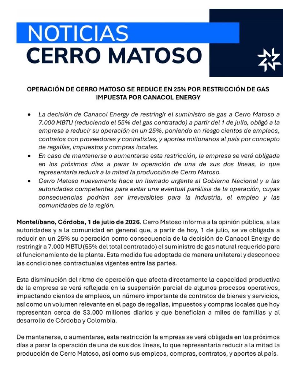jblanco1996's tweet photo. Señor presidente @petrogustavo el Sur de Córdoba, y en especial Montelibano necesita de que el Gobierno Nacional intervenga urgentemente en este asunto, están en riesgos centenares de puestos de trabajo y la estabilidad económica de la región. @PalmaEdwin @cielo_rusinque https://t.co/GQ9efWjaM6