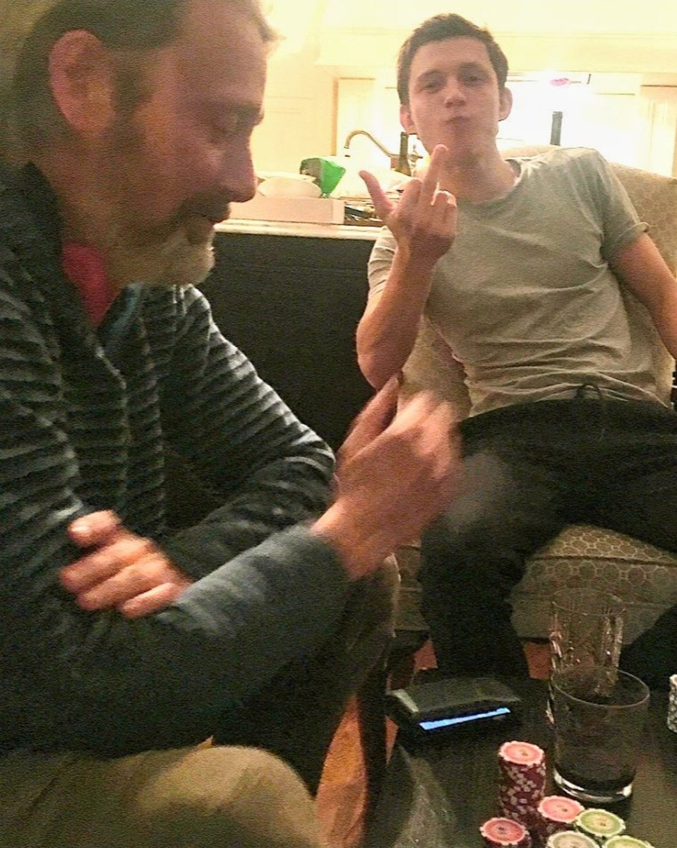 noforts's tweet photo. Mads and Tom Holland playing poker at the wrap party for 'Chaos Walking' 2019/ Tom talks about Mads in recent interview https://t.co/eIpSJOuOPJ