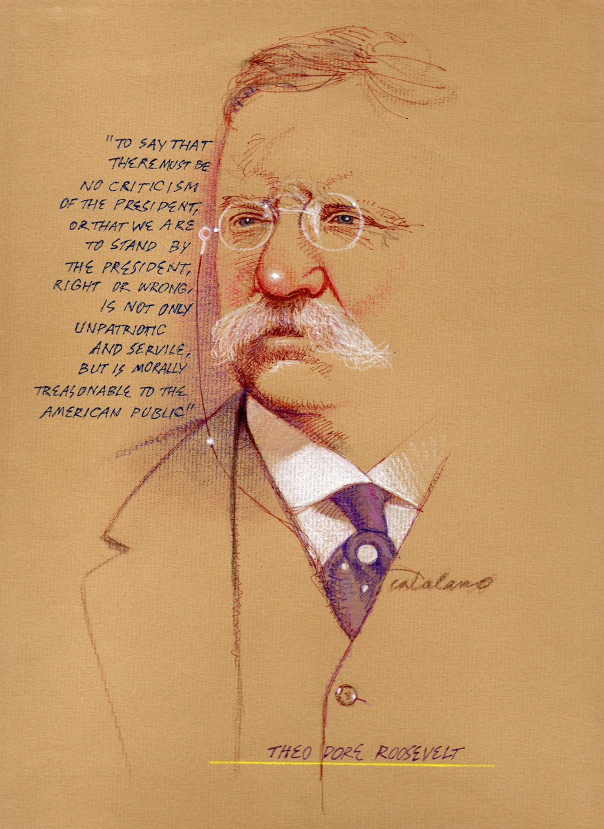 jonkarl's tweet photo. “To say that there must be no criticism of the president, or that we are to stand by the president, right or wrong, is not only unpatriotic and servile, but is morally treasonable to the American public.” 

 - Teddy Roosevelt

#26 in Salvatore Catalano’s new series of American Presidents 

https://t.co/Z6avE07vPd 
#America250 
#TRLibrary