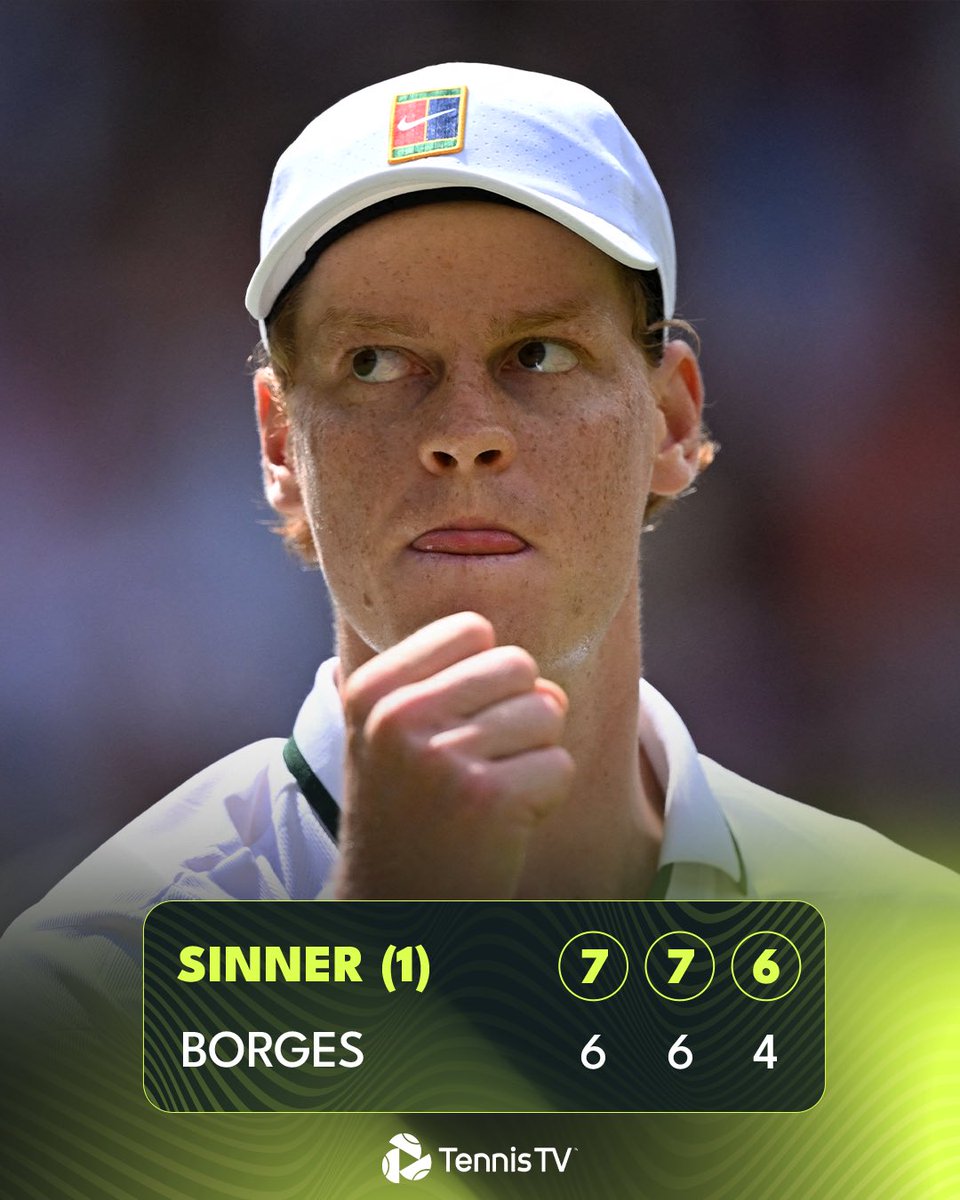 TennisTV's tweet photo. Sinner in straights 🫡 

@Wimbledon #Wimbledon https://t.co/q3mQbMbdFh