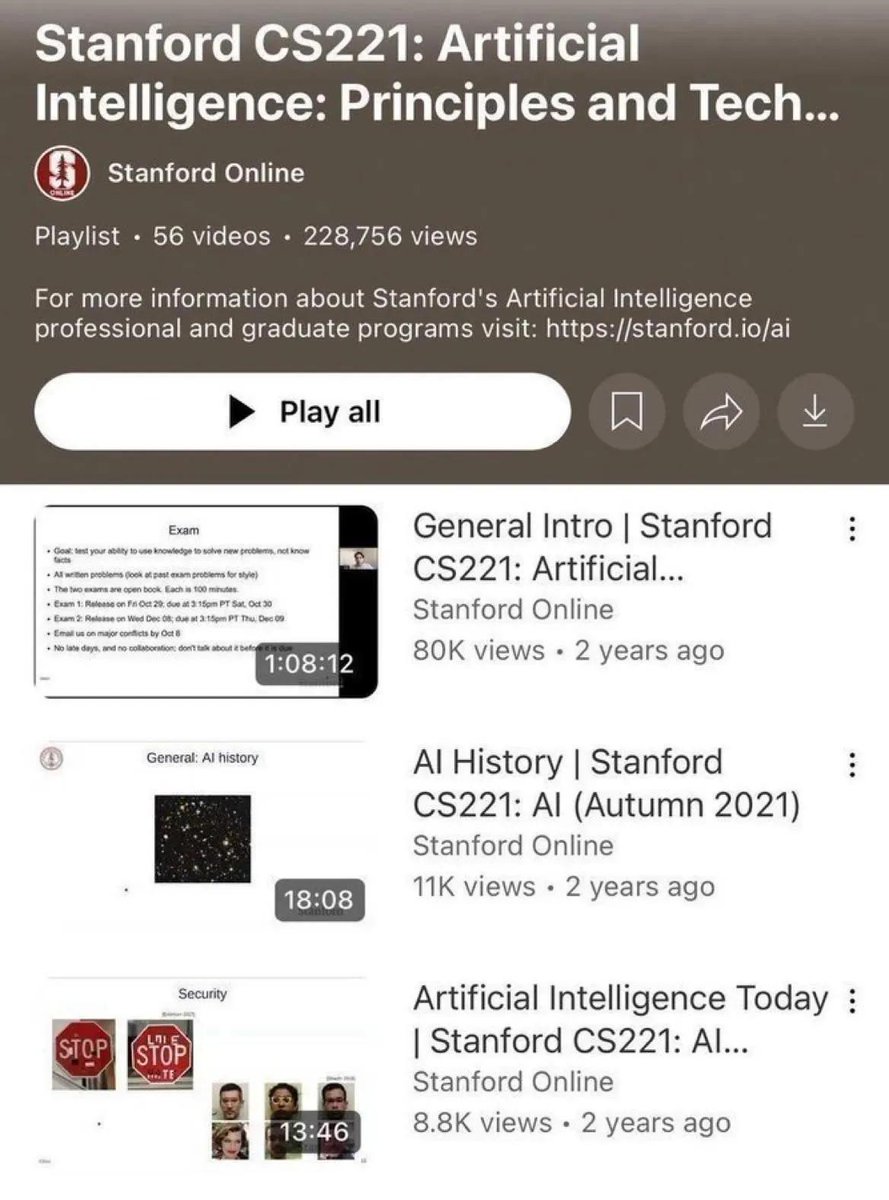 ParamSiddh's tweet photo. AI &amp; ML FREE Courses from Stanford:

❯ CS336 - LLM from Scratch
❯ CS221 - Artificial Intelligence
❯ CS229 - Machine Learning
❯ CS230 - Deep Learning
❯ CS234 - Reinforcement Learning
❯ CS224N - NLP with Deep Learning

All course links inside: https://t.co/vn0L23RciI