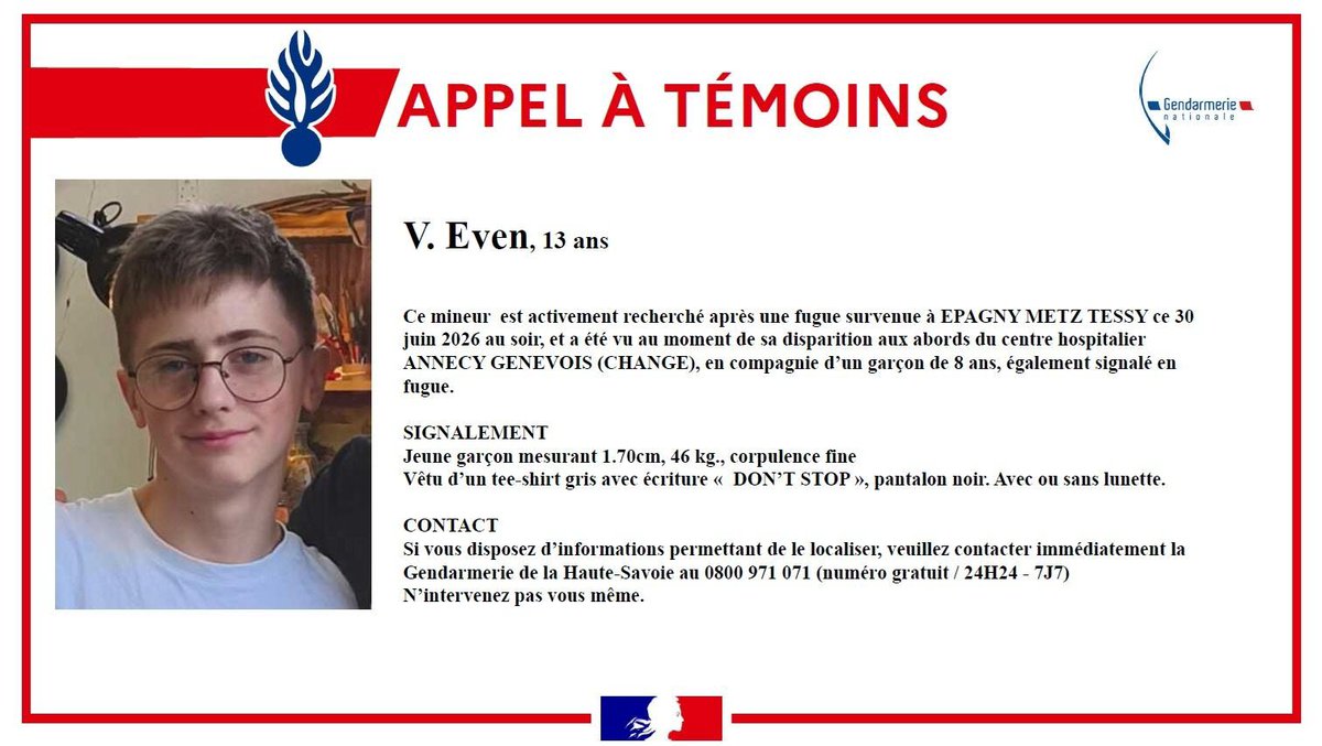 InfosFrancaises's tweet photo. APPEL À TÉMOINS : Plusieurs moyens sont engagés afin de retrouver Logan et Even, deux jeunes garçons de 8 et 13 ans, qui auraient fugué à Épagny Metz-Tessy, près d’Annecy, en Haute-Savoie (gendarmerie). https://t.co/3e8EmAq6bg