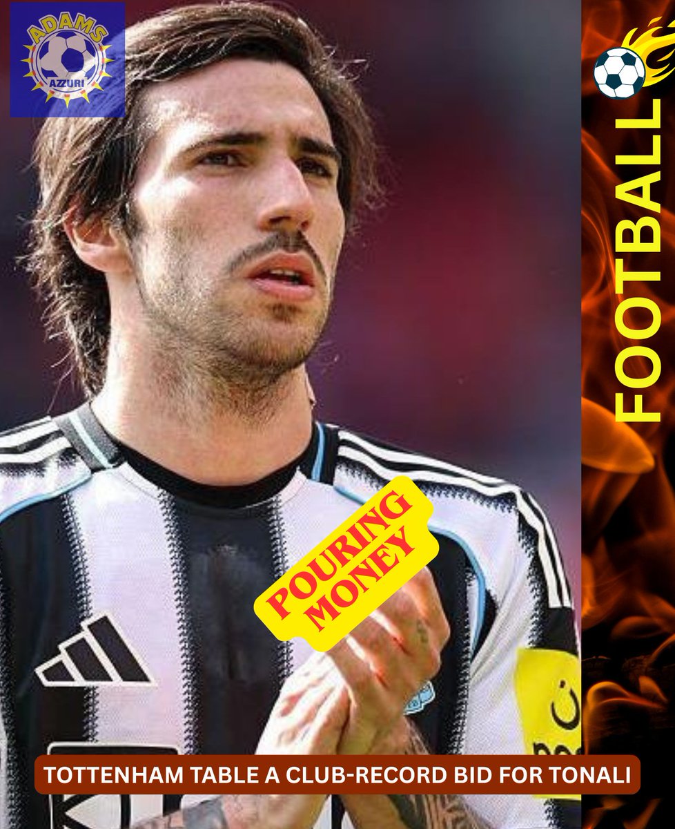 Dailyfootybite's tweet photo. Transfer Update: Tottenham have tabled a club-record bid for Sandro Tonali

Spurs have launched a new offer worth around £90 million for the Newcastle midfielder.  

Newcastle are holding out for closer to £100m, but talks between the two clubs are continuing.  

Tottenham remain confident that a deal can be done.  

What do you think, Spurs fans? Would you love to see Tonali in a Tottenham shirt?