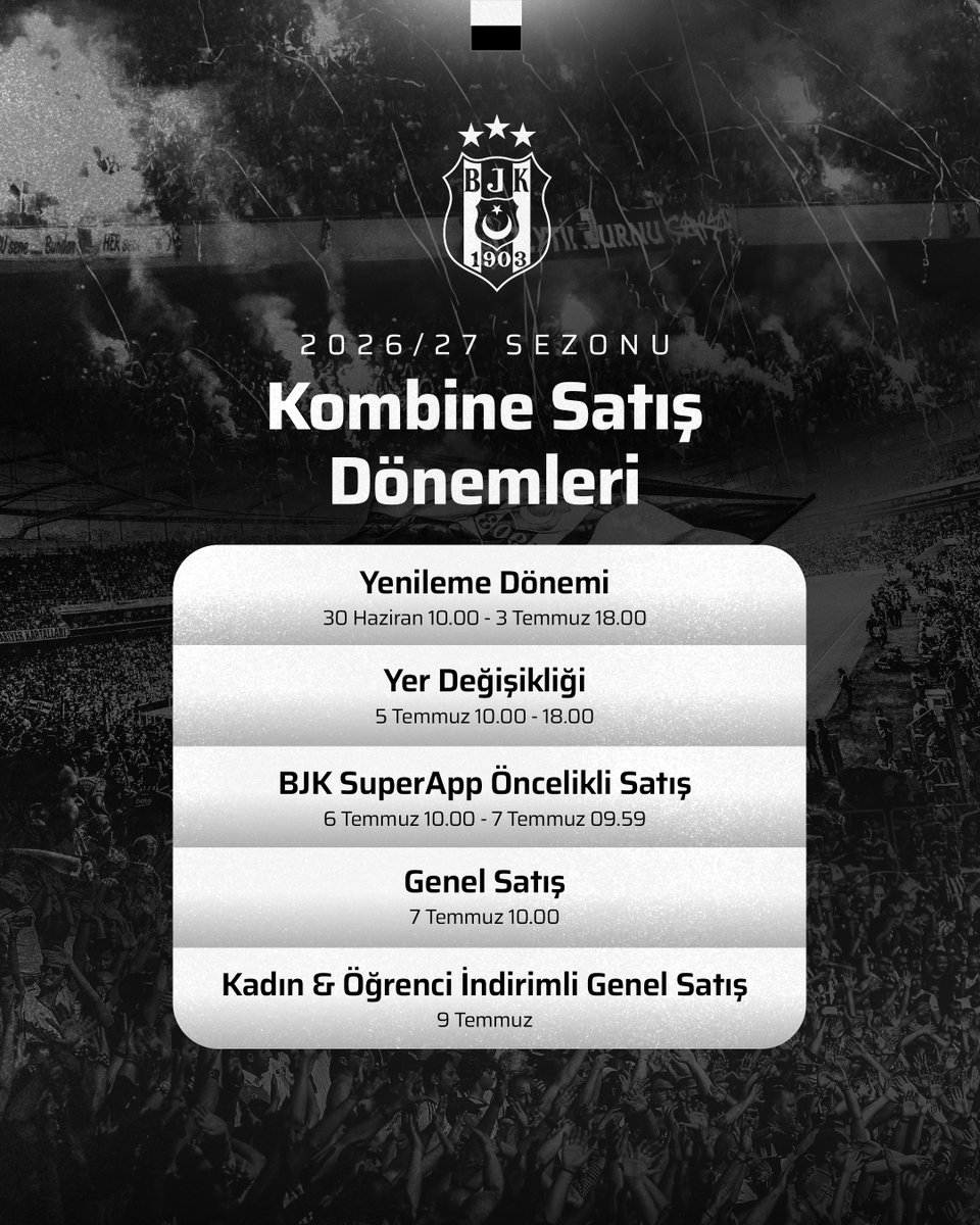 Besiktas's tweet photo. Kombine Yenileme, Yer Değişikliği ve Genel Satış Dönemleri Hakkında Bilgilendirme

🔗 https://t.co/ZdKrLbelva https://t.co/PqtAuRRlng