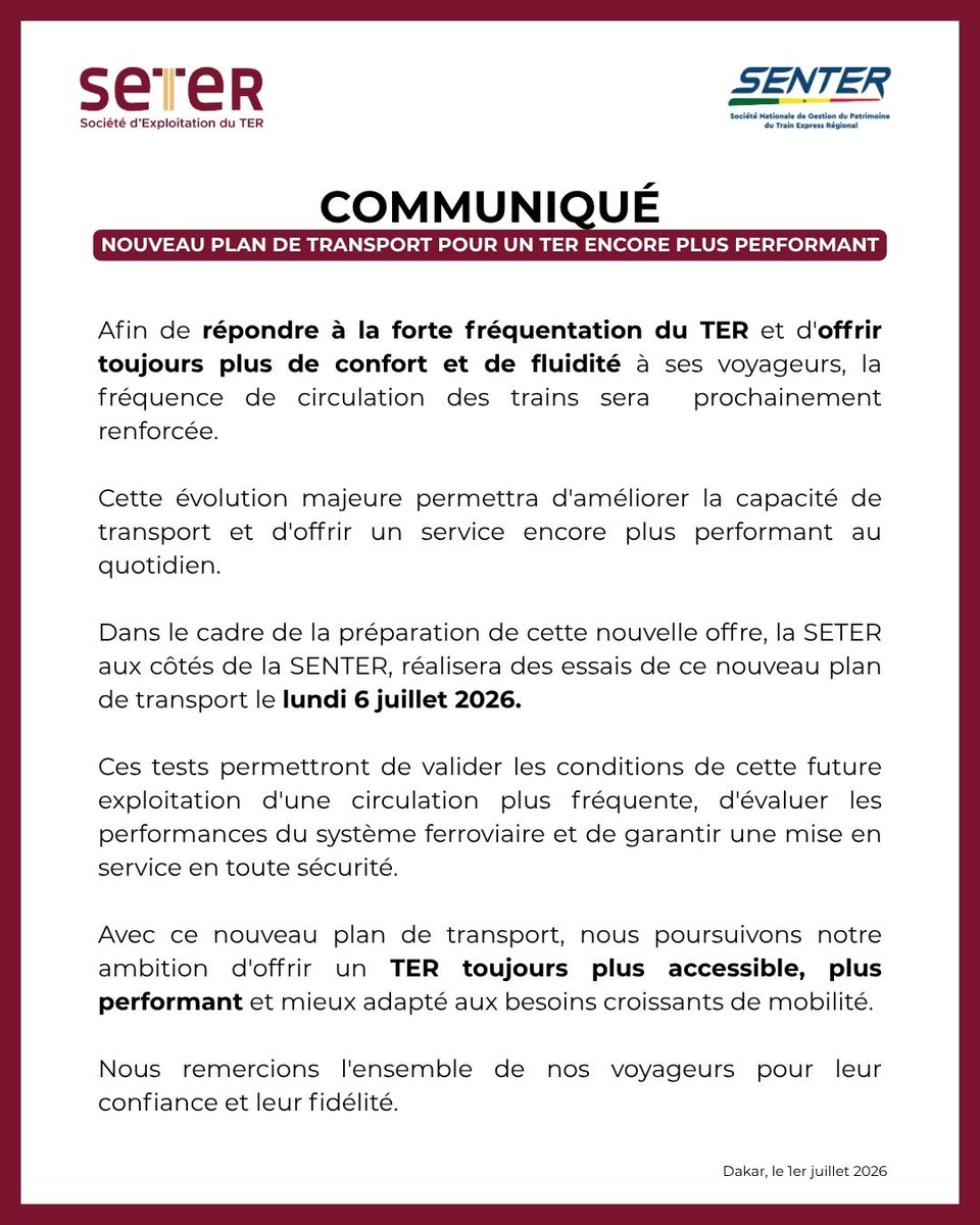 SETER_SN's tweet photo. Communiqué de la SETER et de la SENTER du 01/07/2026.
#SETER #TER #SENTER #APIX #SNCF #COMMUNIQUE https://t.co/dOLBHcet67