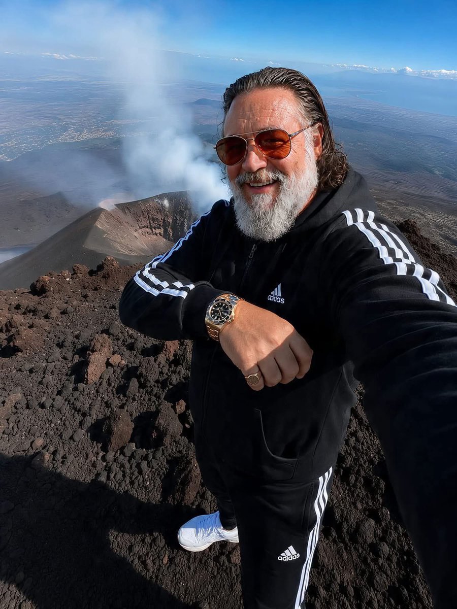 RussellFansCon's tweet photo. Just Russell Crowe casually conquering volcanic peaks and looking legendary while doing it. 🌋👑 Follow our independent community archive for daily highlights, rare photos, and updates! 👇 #RussellCrowe #EpicViews #HollywoodLegends https://t.co/zbc8imR8zF