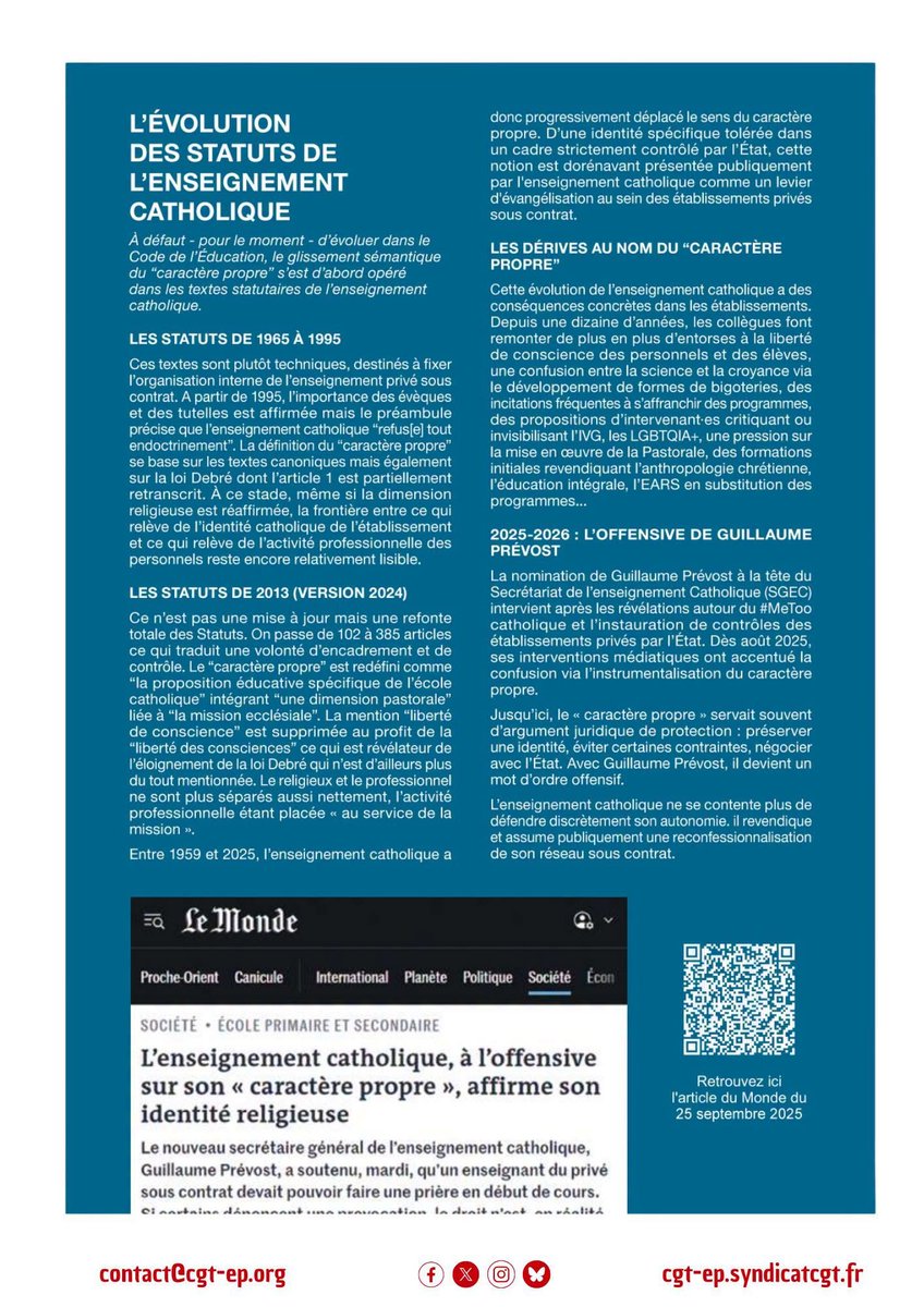 CGT_EP's tweet photo. 📢 Le TU de juin est sorti ! Retrouvez notre dossier sur le caractère  propre selon le SGEC. Un formule pratique pour tout justifier ? Une  réponse syndicale est nécessaire !
▶️ L'intégralité du TU ici: https://t.co/Jem2OdIkQM https://t.co/1lzpyCvySR