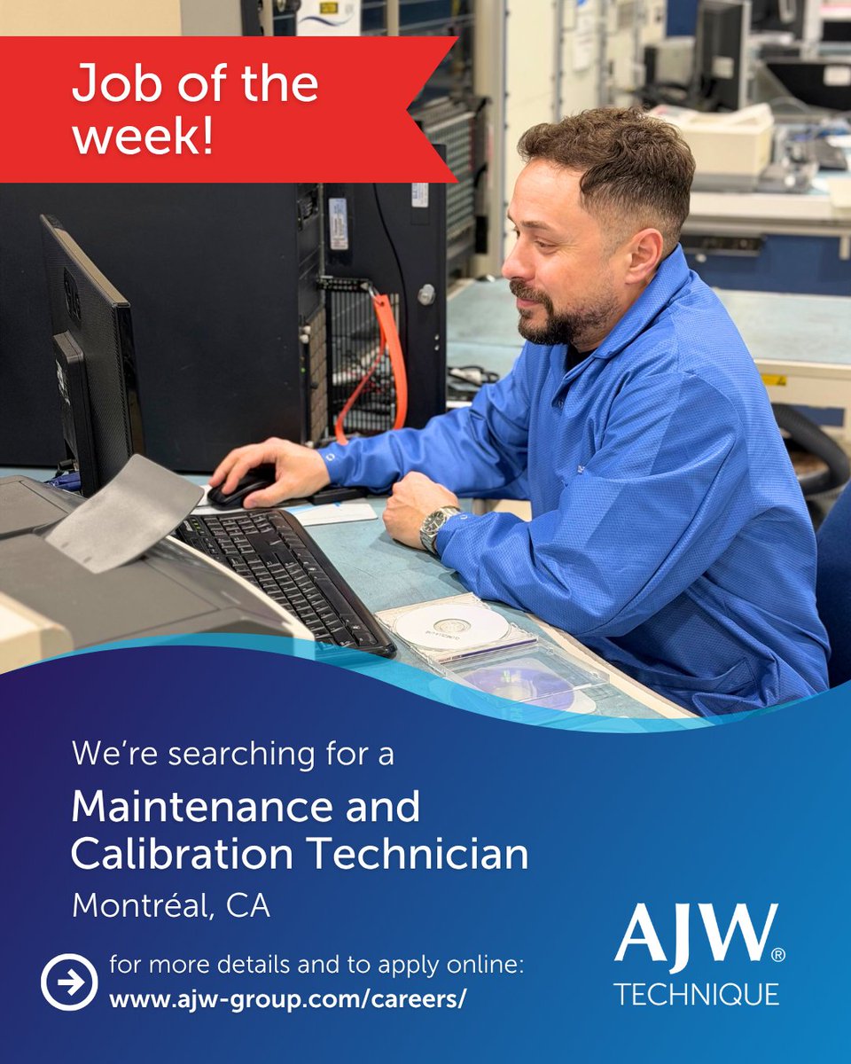 AJW_Group's tweet photo. We're Hiring: Maintenance &amp; Calibration Technician.

We're looking for a skilled Maintenance &amp; Calibration Technician to join our team in Montréal.

View the full job details, as well as other available opportunities, on the AJW Careers site 👇
https://t.co/A6AAN5zOd6

#WeAreAJW https://t.co/GzkmJD9sae