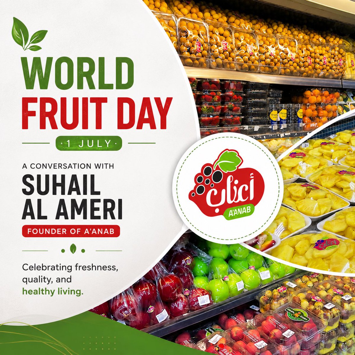 omanspire's tweet photo. Happy World Fruit Day! 🍉 Discover our conversation with Suhail Al Ameri, Founder of A’anab, as he shares insights on quality fruits, seasonal choices, and healthy eating. 🍍🌿
.
.
.
#fruits
#health
#Omanspire
#Muscat https://t.co/WpRaUc63pc