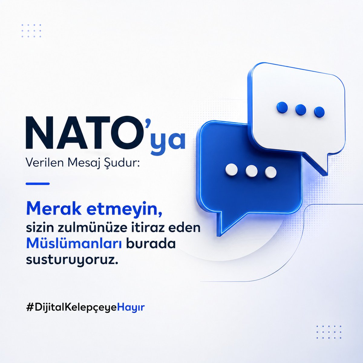 _tevhidekip's tweet photo. Sosyal medya hesaplarını kapatarak NATO’ya verilen mesaj şudur:

“Merak etmeyin, sizin zulmünüze itiraz eden Müslümanların sesini burada susturuyoruz.”

Bu yüzden hesaplar kapatıldı.
Bu yüzden mescitler mühürlendi.
Bu yüzden hocalar gözaltına alındı.

#DijitalKelepçeyeHayır