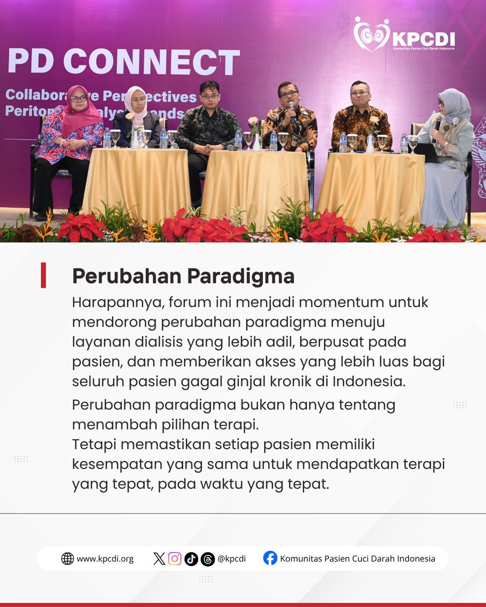 kpcdi's tweet photo. Melalui forum PD CONNECT 2026, KPCDI menyampaikan aspirasi untuk mendorong layanan dialisis yang lebih berpusat pada pasien, memperluas akses terhadap pilihan terapi, serta memastikan setiap pasien memperoleh informasi yang utuh sejak awal. https://t.co/5KumoBRgFH