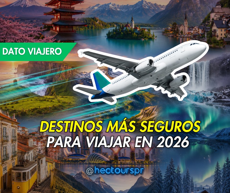 HectoursPR's tweet photo. ¿A dónde viajar con más tranquilidad en 2026? ✈️

Según el Global Peace Index 2026, estos son algunos de los países mejor posicionados:

🇮🇸 Islandia
🇳🇿 Nueva Zelanda
🇨🇭 Suiza
🇸🇮 Eslovenia
🇮🇪 Irlanda
🇦🇹 Austria
🇵🇹 Portugal
🇸🇬 Singapur
🇫🇮 Finlandia
🇯🇵 Japón

¿Has visitado alguno? https://t.co/vGc5dxHgHp